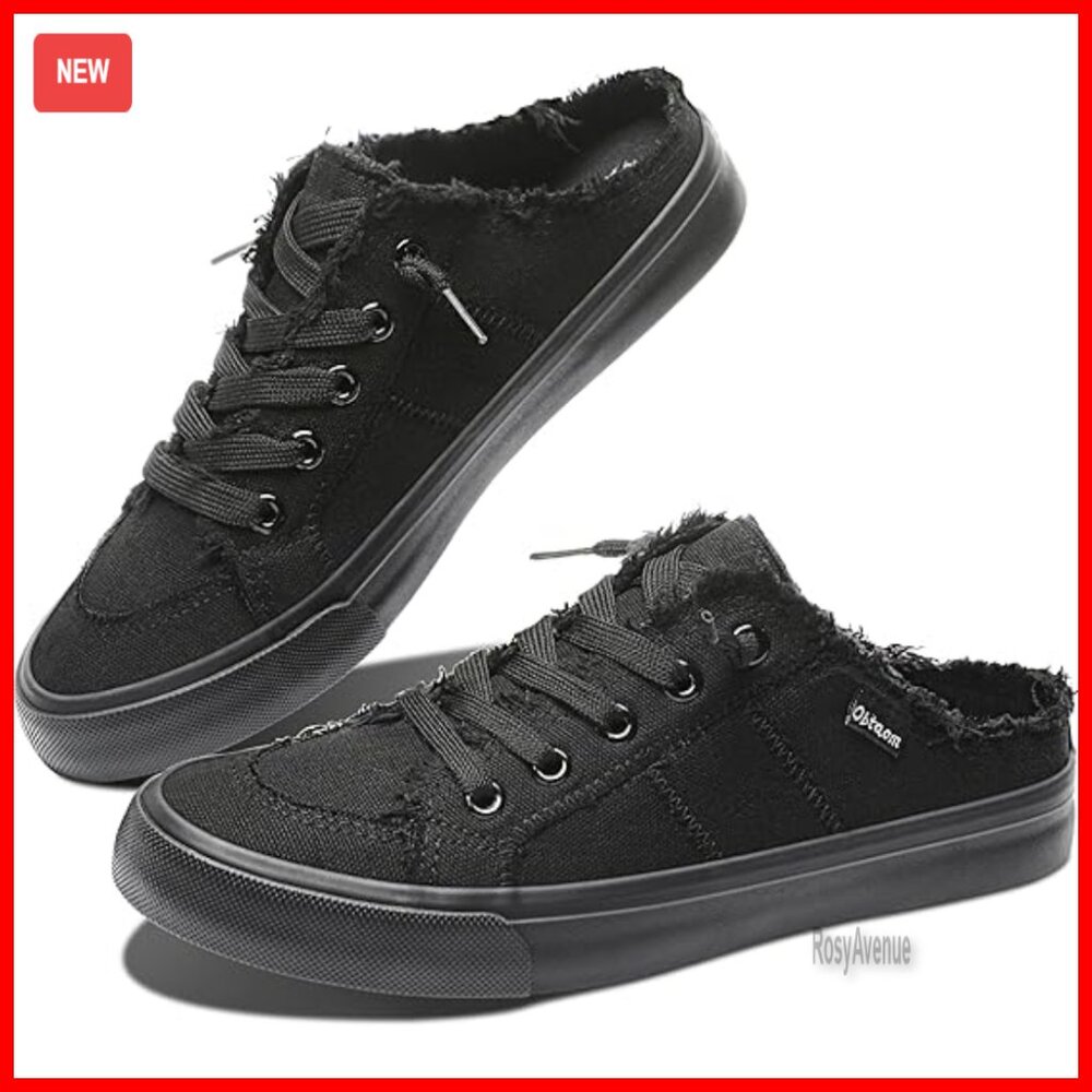 Canvas Mules Memory Foam Slip-On Sneakers Comfortable Backless Shoes